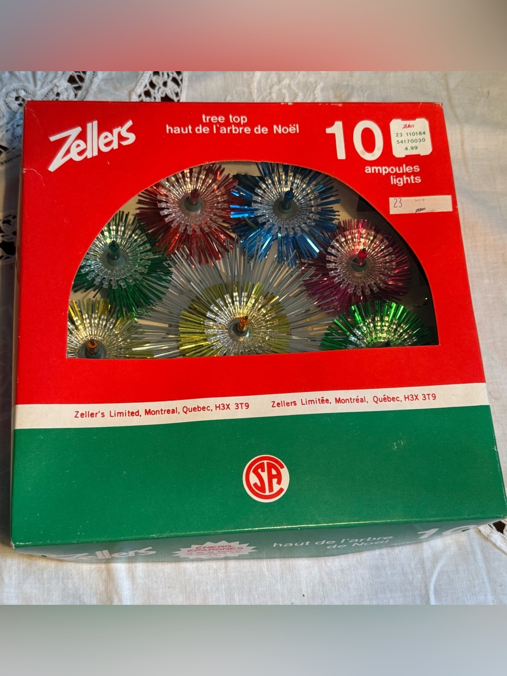 Vintage Tree Top 10 Multi-Color Christmas Lights Tinsel starburst Original box